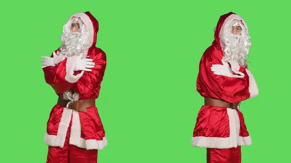 Santa Claus Karakter Téli Ünnep Zöld Háttér Pozitív Magabiztos Személy — Stock Fotó