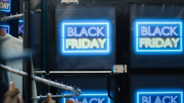 Front Door Clothing Shop Open Black Friday Promotions Day Special — Stock Photo, Image