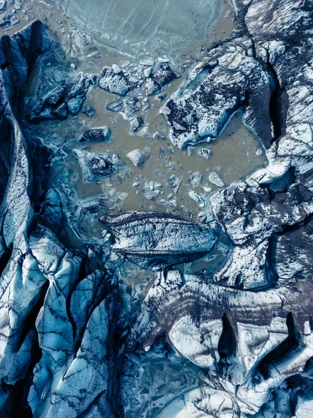 Drohnenaufnahmen Blauer Gletscherfelsen Auf Der Eismasse Von Vatnajokull Island Riesige — Stockfoto