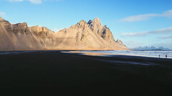 Drone Shot Stokksnes Black Sand Beach Iceland Beautiful Vestrahorn Mountains — Stock Photo, Image