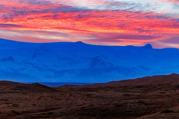 Icelandic Chilly Highlands Stunning Sunset Concept Night Photography Breathtaking View — Stock Photo, Image