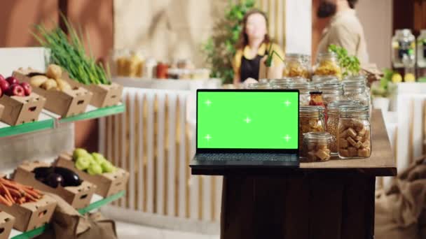 가능한 상점에서 상업적 기호로 사용되는 공간이있는 크로마 노트북 재사용할 유리제 — 비디오