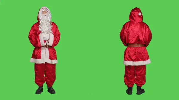 Omul Comportă Santa Costum Spunând Înfățișând Personaj Celebru Decembrie Pentru — Fotografie, imagine de stoc