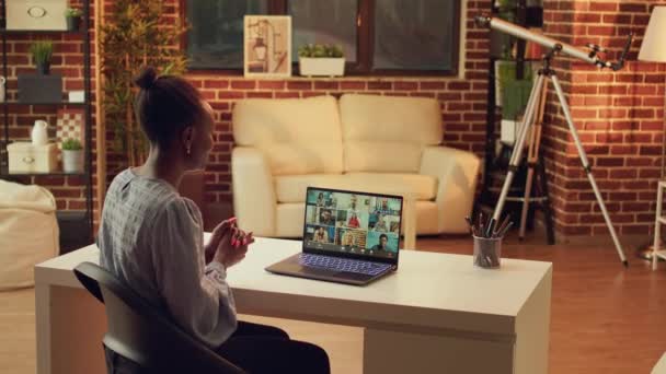 Teleworker Assistir Reunião Importante Line Videocall Usando Conexão Rede Para — Vídeo de Stock