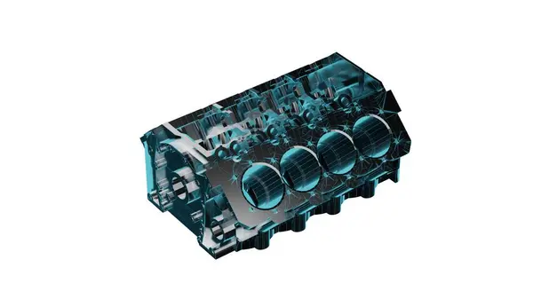 Metal Silindirler Pistonlar Soğutucu Pasajlar Diğer Mühendislik Parçalarıyla Birleştirilmiş Dizel — Stok fotoğraf