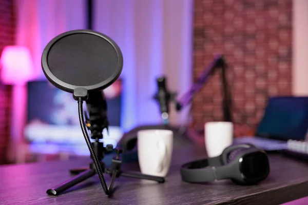 Nahaufnahme Eines Podcast Mikrofons Das Zur Aufzeichnung Der Internet Show — Stockfoto