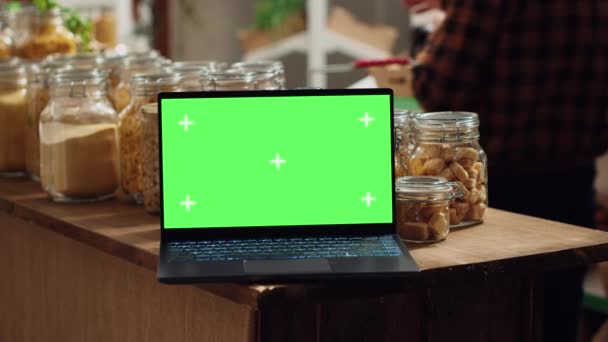 Chroma Key Laptop Met Kopieerruimte Gebruikt Als Commercieel Teken Low — Stockvideo
