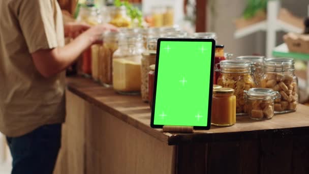 Mockup Tablet Met Lege Kopieerruimte Gebruikt Als Commercieel Teken Afvalloze — Stockvideo