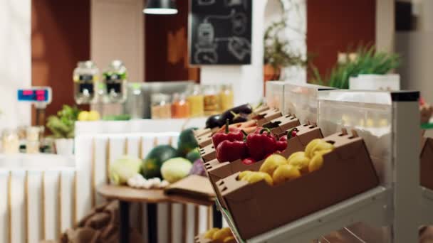 Nízkouhlíková Stopa Nulový Odpad Supermarket Přírodním Organickým Ovocem Zeleninou Zrním — Stock video