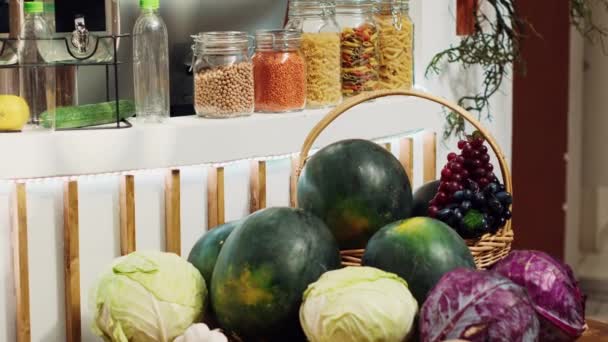 Supermercado Resíduos Zero Com Produtos Químicos Origem Ética Frutas Legumes — Vídeo de Stock