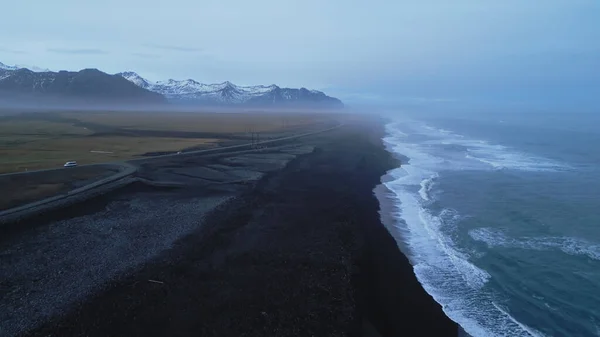 Drone Tiro Playa Arena Negra Nórdica Iceland Paisaje Costa Oceánica — Foto de Stock