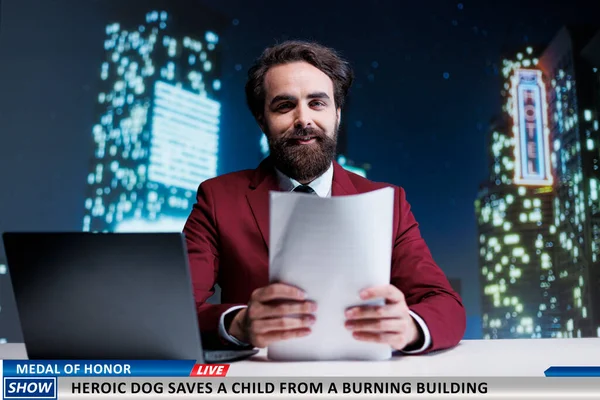Fantastic Report Animal Saving Child Fire Information Aired Live Television — Stock Photo, Image