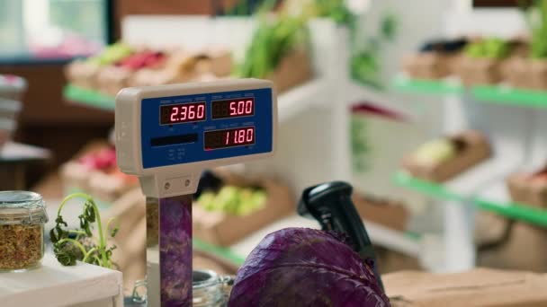 Moderne Supermarkt Schaal Lege Winkel Gebruikt Kleine Bedrijven Biologische Landbouw — Stockvideo