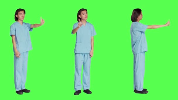 Médecin Spécialiste Faisant Aucun Signe Sur Caméra Présentant Une Réaction — Video