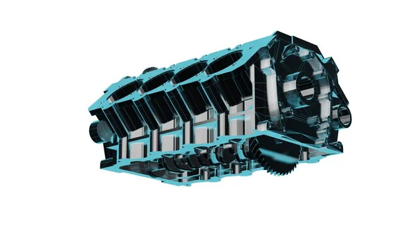 Close Dettagliato Completamente Strutturato Rendering Realistico Alta Tecnologia Blocco Motore — Foto Stock