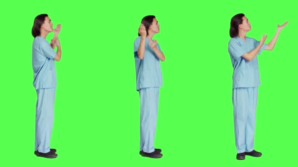 Aziatisch Medisch Assistent Creëert Commerciële Voor Nieuwe Medische Advertentiecampagne Tegen — Stockvideo