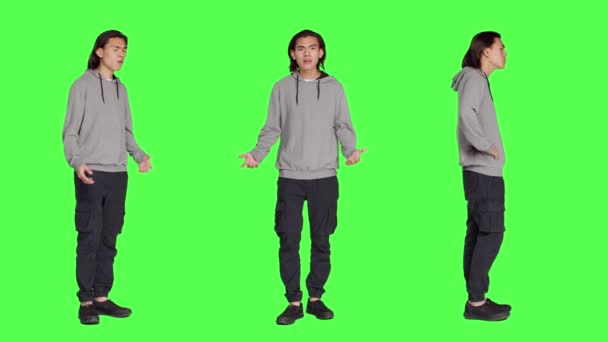 Young Adult Showing Symbol Studio Expressing Negativity Disagreement Isolated Greenscreen — Stock Video