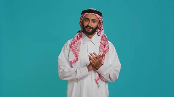 Adulte Musulman Robe Traditionnelle Montrant Soutien Tout Applaudissant Avec Les — Photo