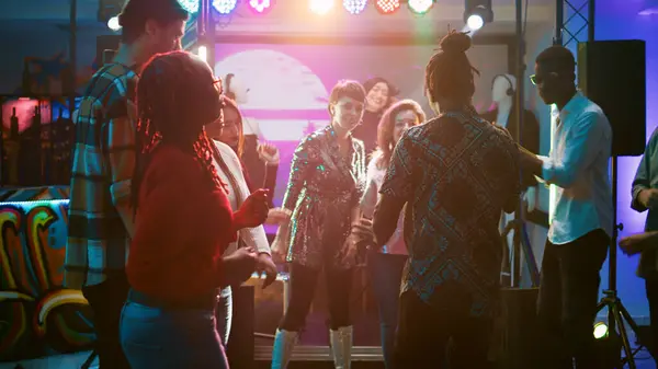 Men Women Having Fun Dance Party Electronic Music Showing Modern — Stock Photo, Image