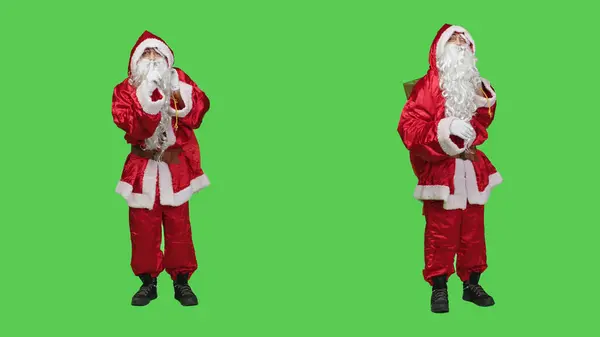 Saint Nick Cosplay Does Hush Gesture Keep Secret Maintain Privacy — Stock Photo, Image