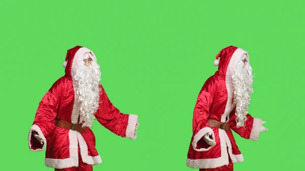 Model Santa Claus Oblek Vousy Pocit Pozitivní Slavnostní Sezónu Slaví — Stock fotografie