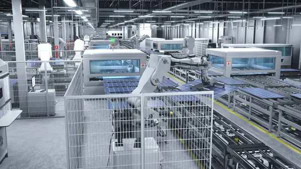 Bras Robotisés Industriels Plaçant Des Panneaux Solaires Sur Une Grande — Photo