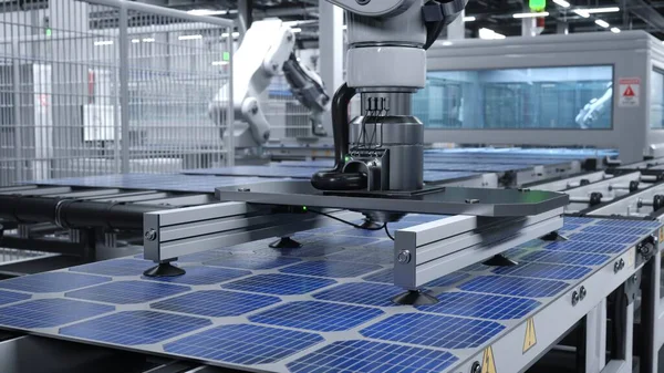 Zware Machines Geavanceerde Zonnepaneel Fabriek Manoeuvreren Fotovoltaïsche Modules Cellen Geproduceerd — Stockfoto