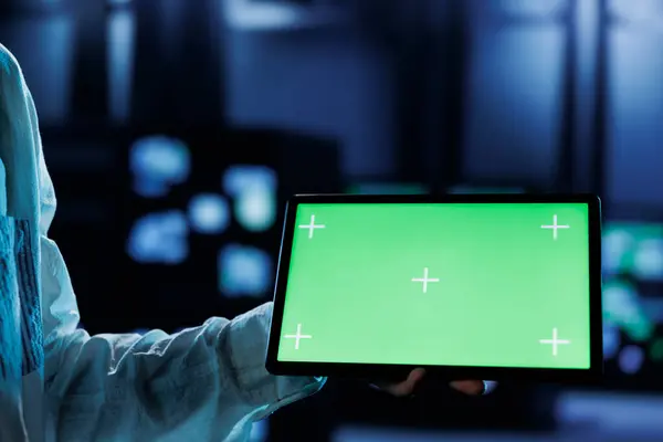 Administrador Sistema Central Dara Executando Código Programação Tablet Tela Isolada — Fotografia de Stock