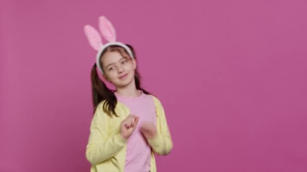 Confident Cheery Girl Showing Dance Moves Studio Feeling Cheerful Positive — Stock Video