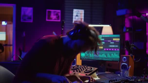 Energetic Confident Artist Playing Electronic Piano Home Studio Recording Midi — Stock Video