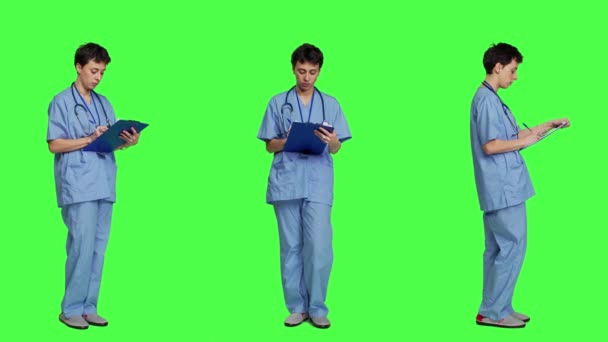 Enfermera Del Hospital Confianza Tomando Notas Para Próxima Cita Médica — Vídeos de Stock