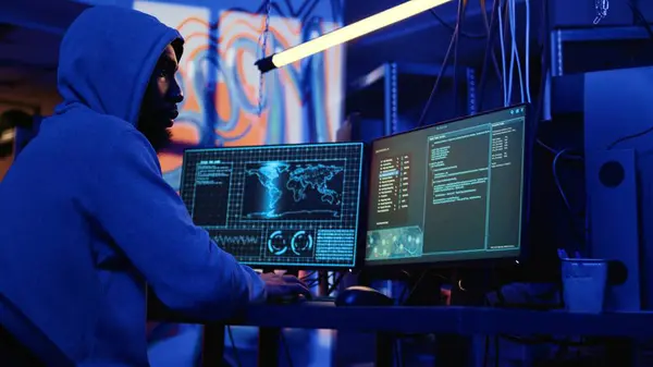 Hacker Malicious Intent Doing Data Breaches Financial Theft Dark Bunker — Stock Photo, Image