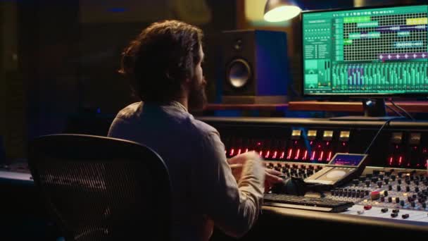 Mixer Producer Develops Audio Editing Recordings Integrating Additional Sounds Using — Stock Video