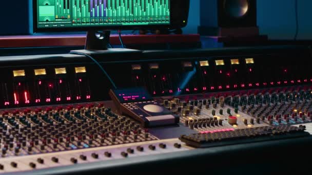 Professional Studio Control Room Pre Amp Knobs Faders Key Buttons — Stock Video