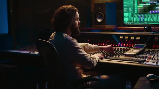 Sound Engineer Mixing Mastering Tracks Professional Recording Studio Working Daw — Stock Video