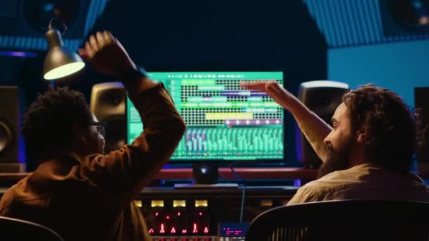 Diverse Team Artist Sound Designer Working Editing Tunes New Hit — Stock Video