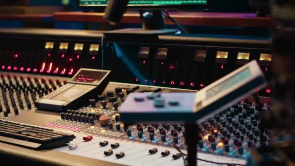 Empty Professional Studio Being Equipped Modern Technical Equipment Control Room — Stock Video