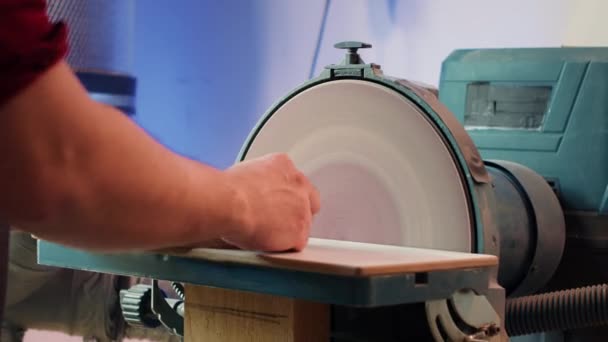 Woodworker Moldar Tigela Madeira Lixadeira Disco Loja Carpintaria Mostrando Precisão — Vídeo de Stock