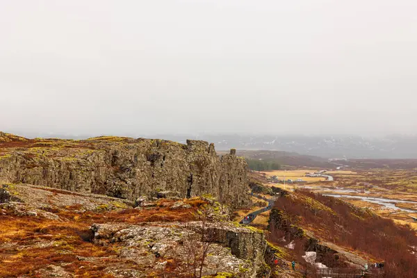 Steep Highlands River Valley Rocks Thingvellir National Park Home Outstanding — стоковое фото