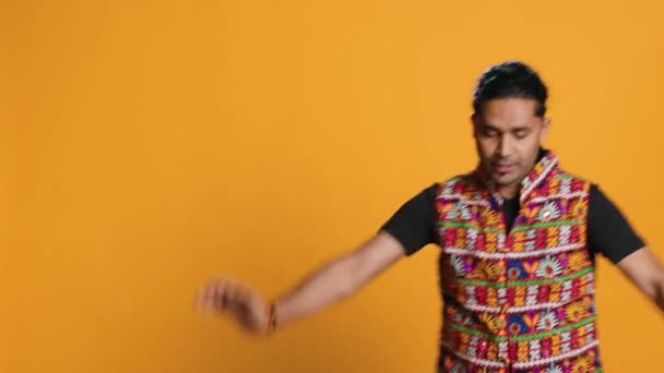 Happy Indian Person Having Fun Dancing Rhythm Enjoying Leisure Time — стоковое видео
