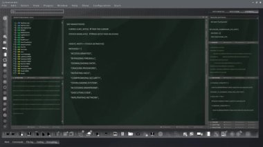 Bilgisayar bilimcileri için tasarlanmış kullanıcı arayüzü, animasyon ikili kodu ve Java programlama dili sergileniyor. BT teknisyenlerinin hata ayıklama yaparken kullandığı kodlama uygulamasının 3B görüntülenmesi