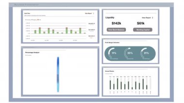 UI 'nin şirket kârlarını gösteren istatistiksel grafikler yapmak için kullandığı 3D finansal program. Mal varlığı likidite kar marjı ve nakit akışını gösteren muhasebe raporunun animasyonu