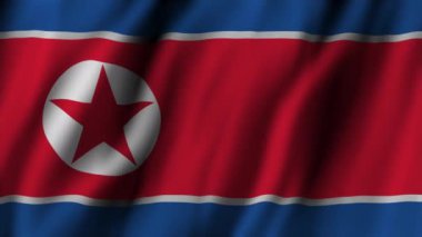 Mavi beyaz çizgili ve kırmızı yıldızlı Kuzey Kore ulusal bayrağının animasyon döngüsü. Kore Demokratik Halk Cumhuriyeti Pyongyang rejim bayrağı rüzgarda dalgalanıyor.
