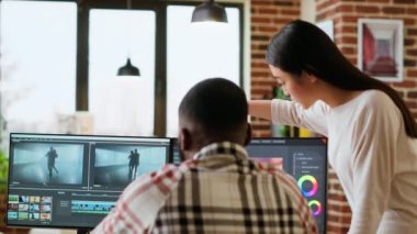 Çeşitli karışık ırk çiftleri, modern yazılımlar kullanarak video kliplerini kurgulamak ve mikslemek için bağımsız bir video çekiminde takım olarak çalışıyorlar. Çok ırklı insanlar uzaktan kumanda yapar. Kamera B.