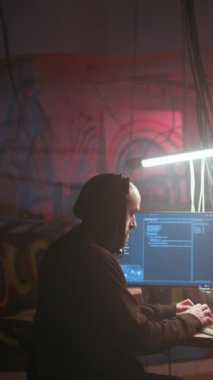 Dikey video korsanı, suç batakhanesinde duvarlarına grafiti püskürtülmüş sahte yazılımlar kullanıyor. Siber suçlu karanlık sisli yeraltı üssünde kötü amaçlı yazılım programı yapıyor, güvenliği aşıyor.