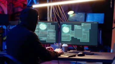 Hacker, gizli üste şifreleme virüsü fidye virüsü kullanarak başarılı bir bilgisayar sabotajı yaptıktan sonra mutlu oldu. Siber suçlular, kurbanların verilerine eriştikten sonra fidye talep ediyorlar. Kamera B: