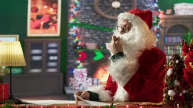 Aziz Nicholas çocuklardan gelen mektupları okurken ve Noel arifesi yolculuğuna hazırlanırken zencefilli bisküvi ikram ediyor. Yaşlı Noel Baba tatil sezonunda kendini mutlu hissediyor. Kamera A.