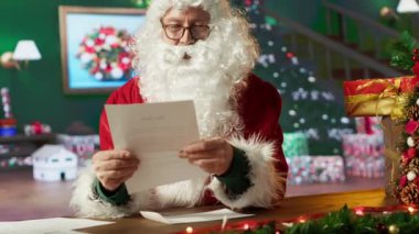 Aziz Nicholas kulübesinde çocuklar için Noel mucizeleri yaratmak için dilek listesi ve mektuplar okuyor. Beyaz sakallı ve kırmızı elbiseli bir adam dünyanın dört bir yanındaki çocukların dileklerini yerine getiriyor. Kamera A.