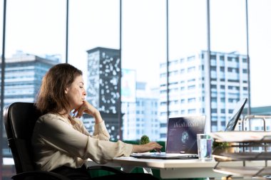 Başarılı kararlı kadın CEO şirket büyümesi için stratejik bir vizyon belirliyor, yenilikçilik, piyasa genişlemesi ve güçlü bir marka itibarı oluşturmaya odaklanıyor. Karar verme.