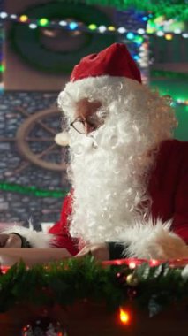 Kır evinde dikey video, Noel Baba umut dolu bir çocuktan dilek listesi okuyup 